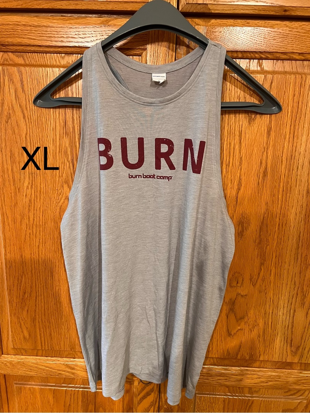 Burn Boot Camp Gray Tank with Maroon BURN Logo